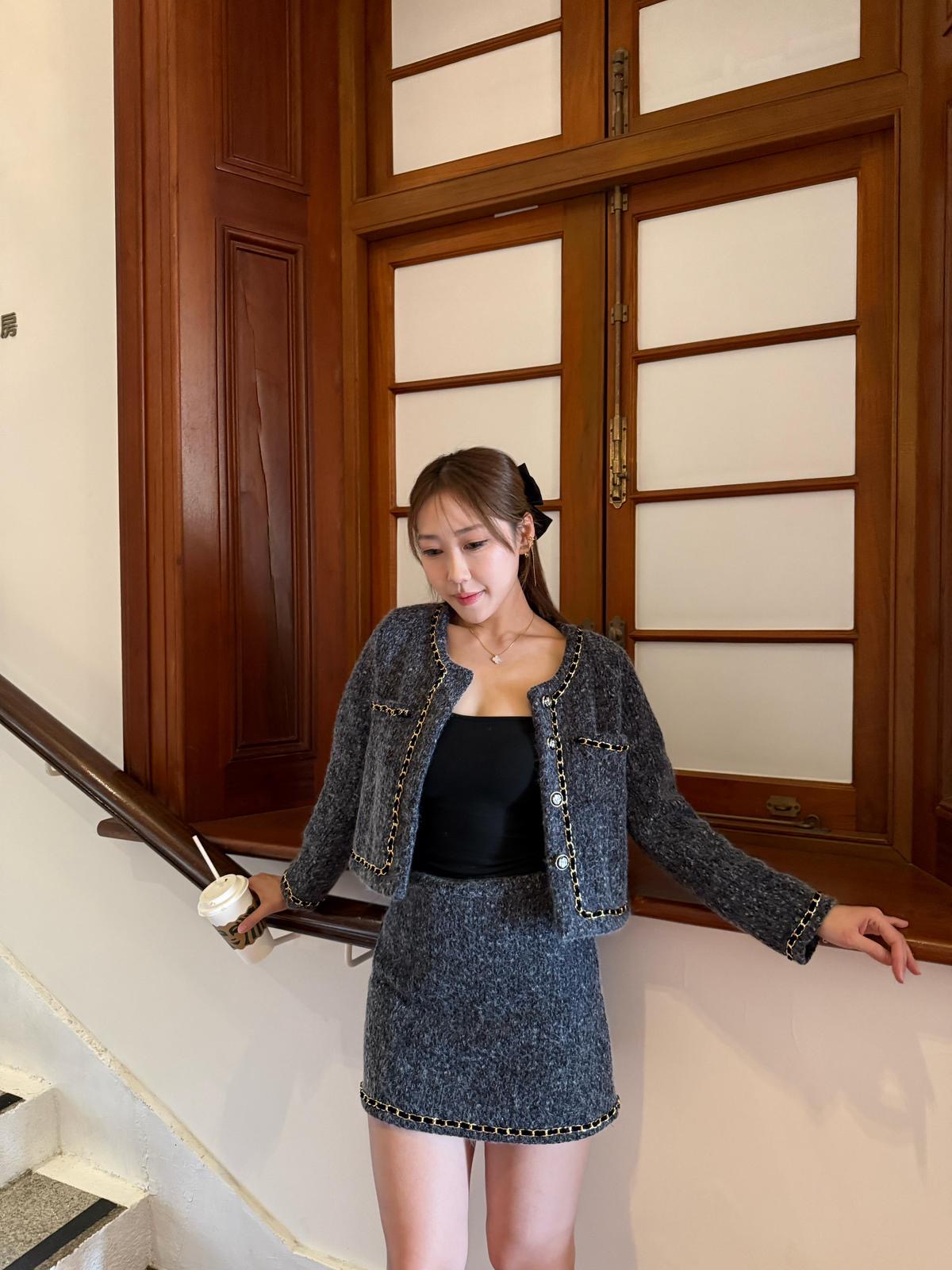 CU- 碳灰Tweed羊絨外套+半裙set