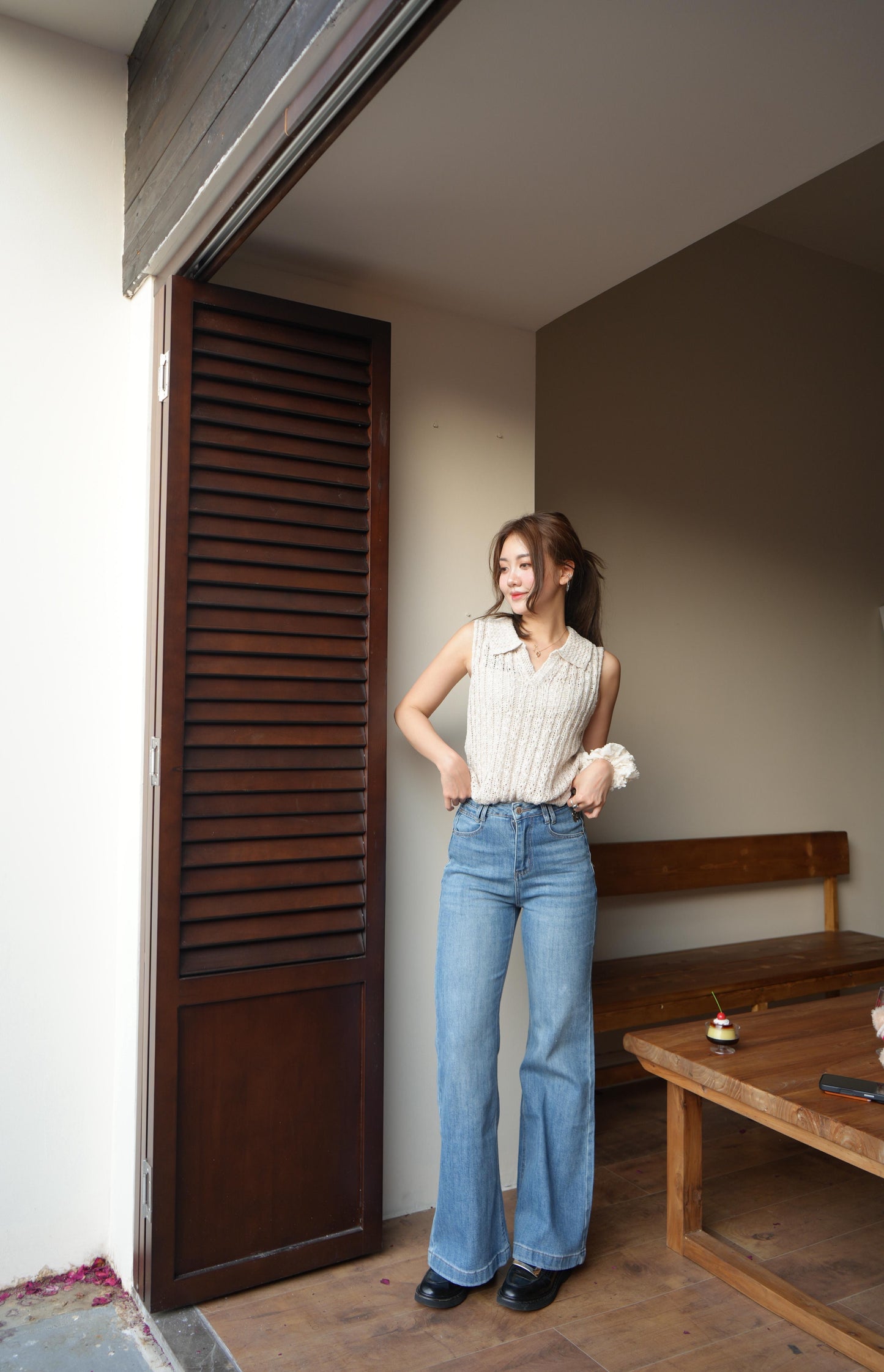 CU-極致Clean針織背心（杏/粉藍）