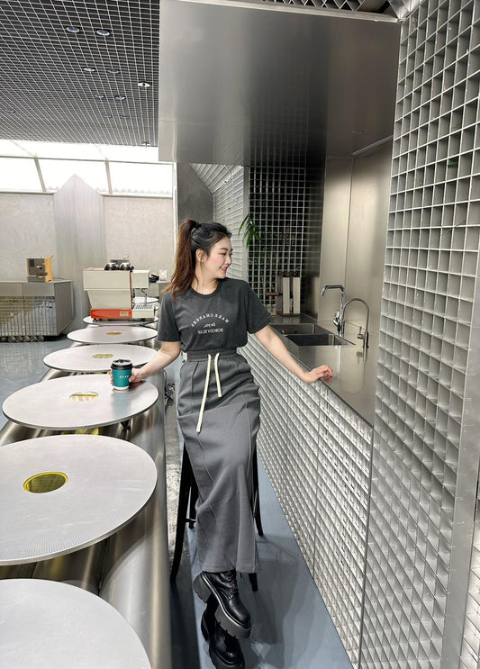 CU- 碳灰色隨性衛衣長裙