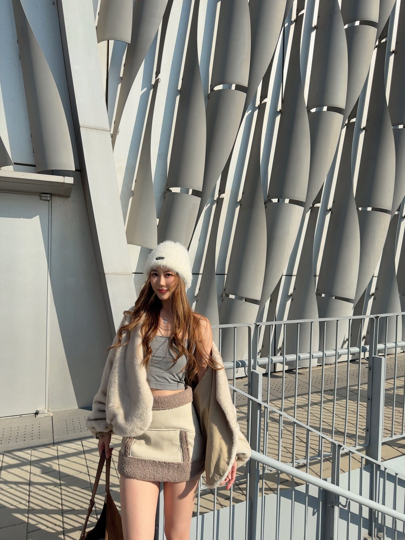 奶茶拼羊羔毛皮短裙（S/M）
