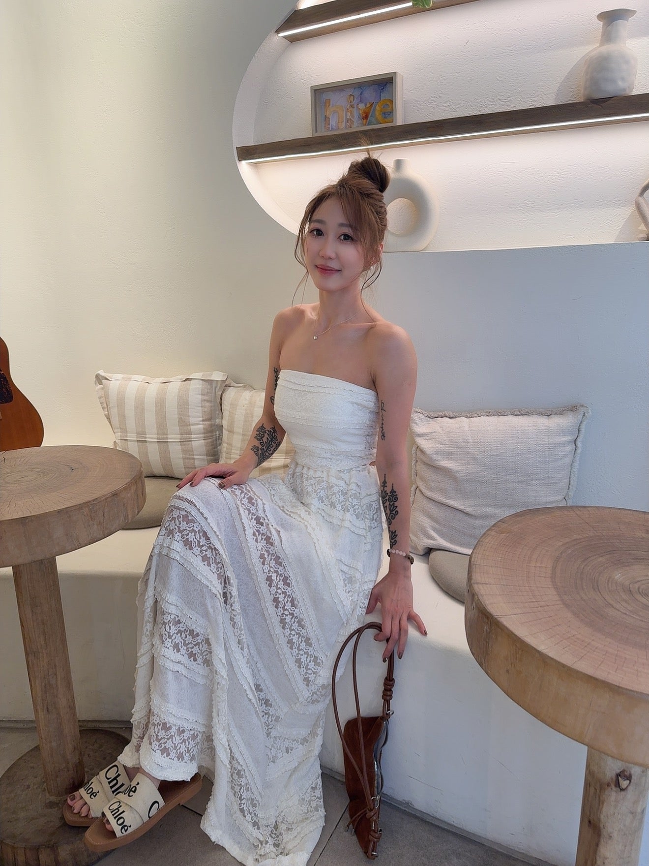 回歸款* lace tube top set (black/white)