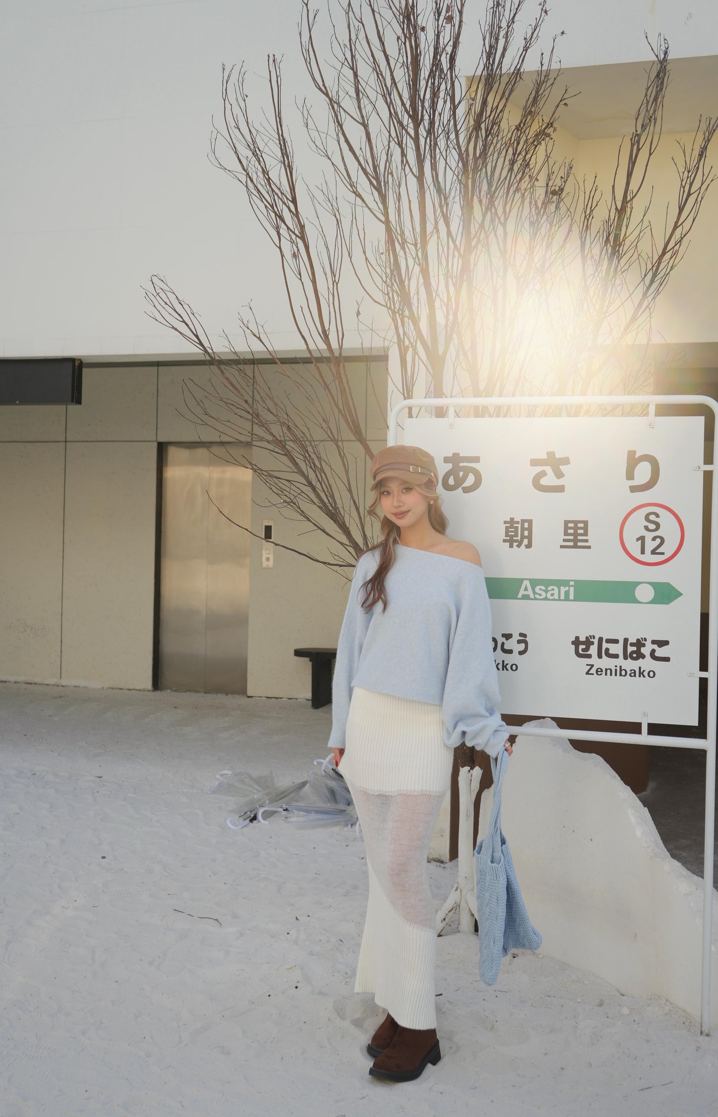 CU聖誕限定-雪絨針織錯覺魚尾裙（白/啡）