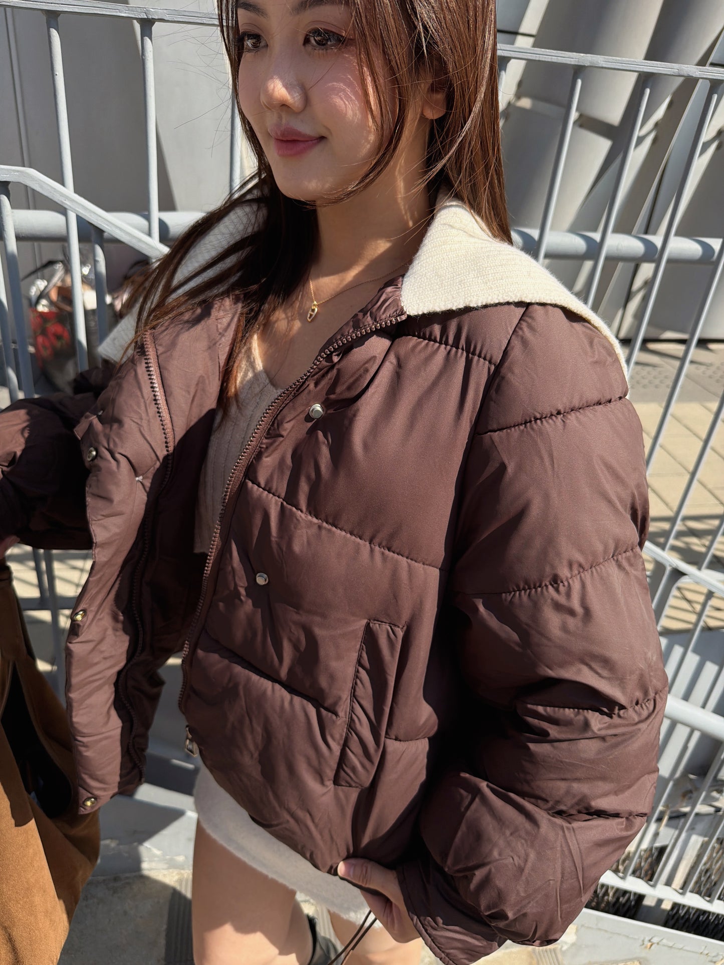 朱古力啡披肩領外套