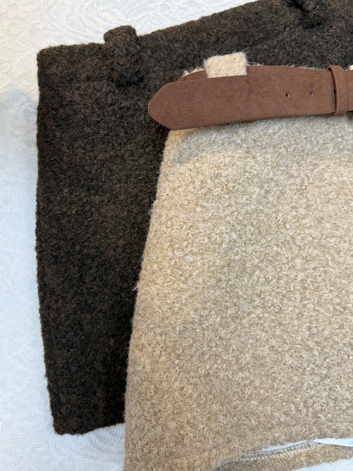 羊羔毛絨高腰半身裙（啡/奶茶）