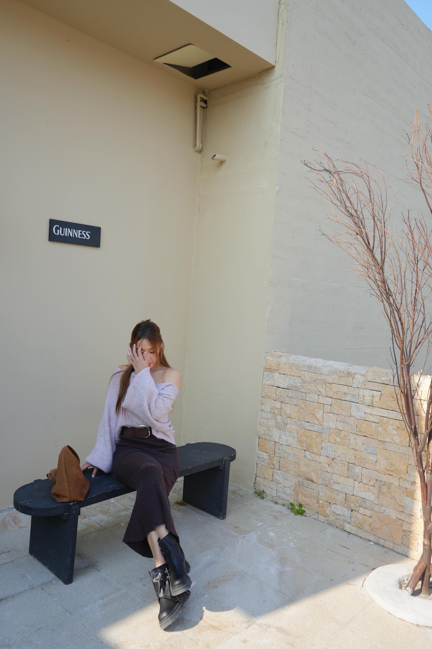 CU-圓領泡泡袖針織外套上衣（灰/粉）