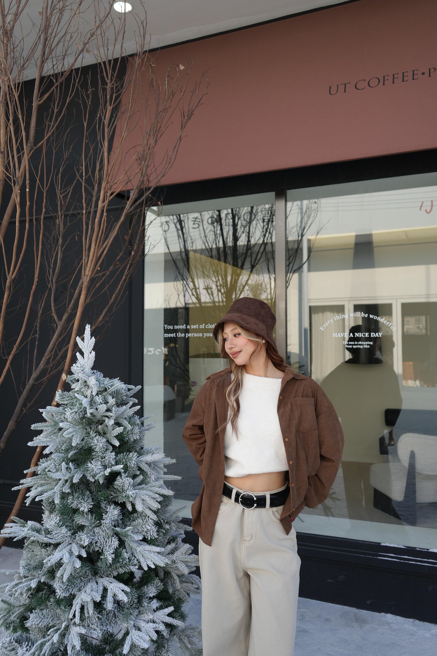 CU-冬日絨奶茶灰闊腳長腿褲(S/M/L）