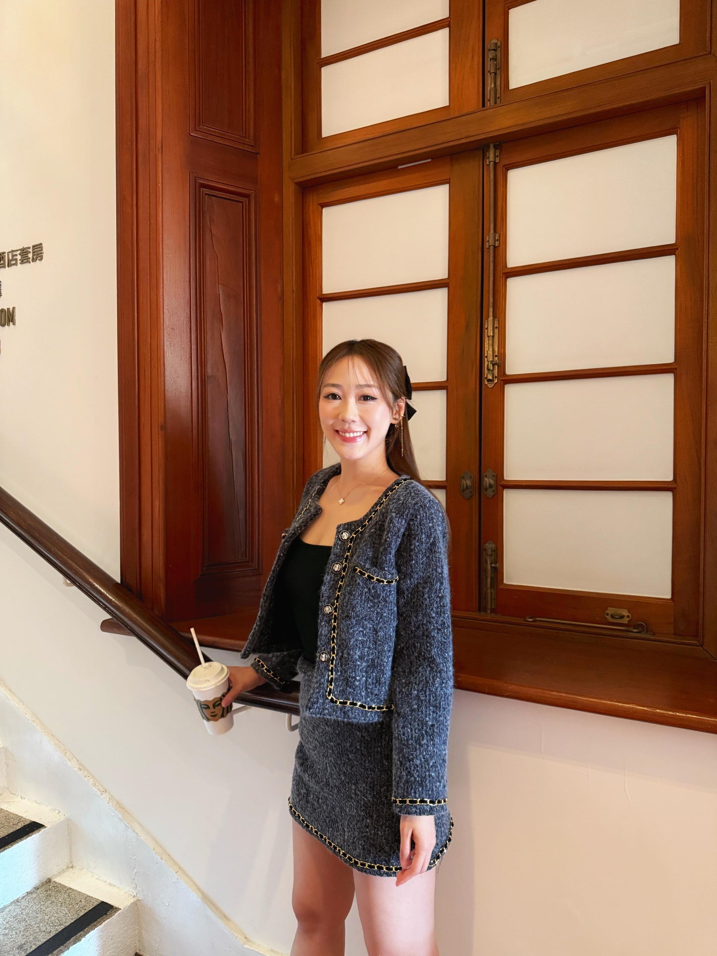 CU- 碳灰Tweed羊絨外套+半裙set