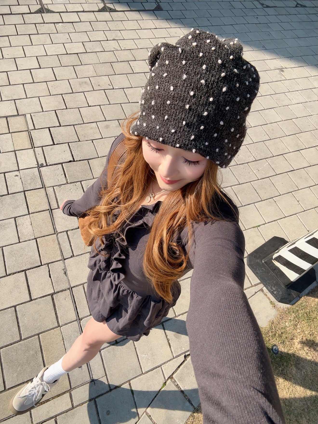 彈力棉質蛋糕連身短裙（黑/灰）