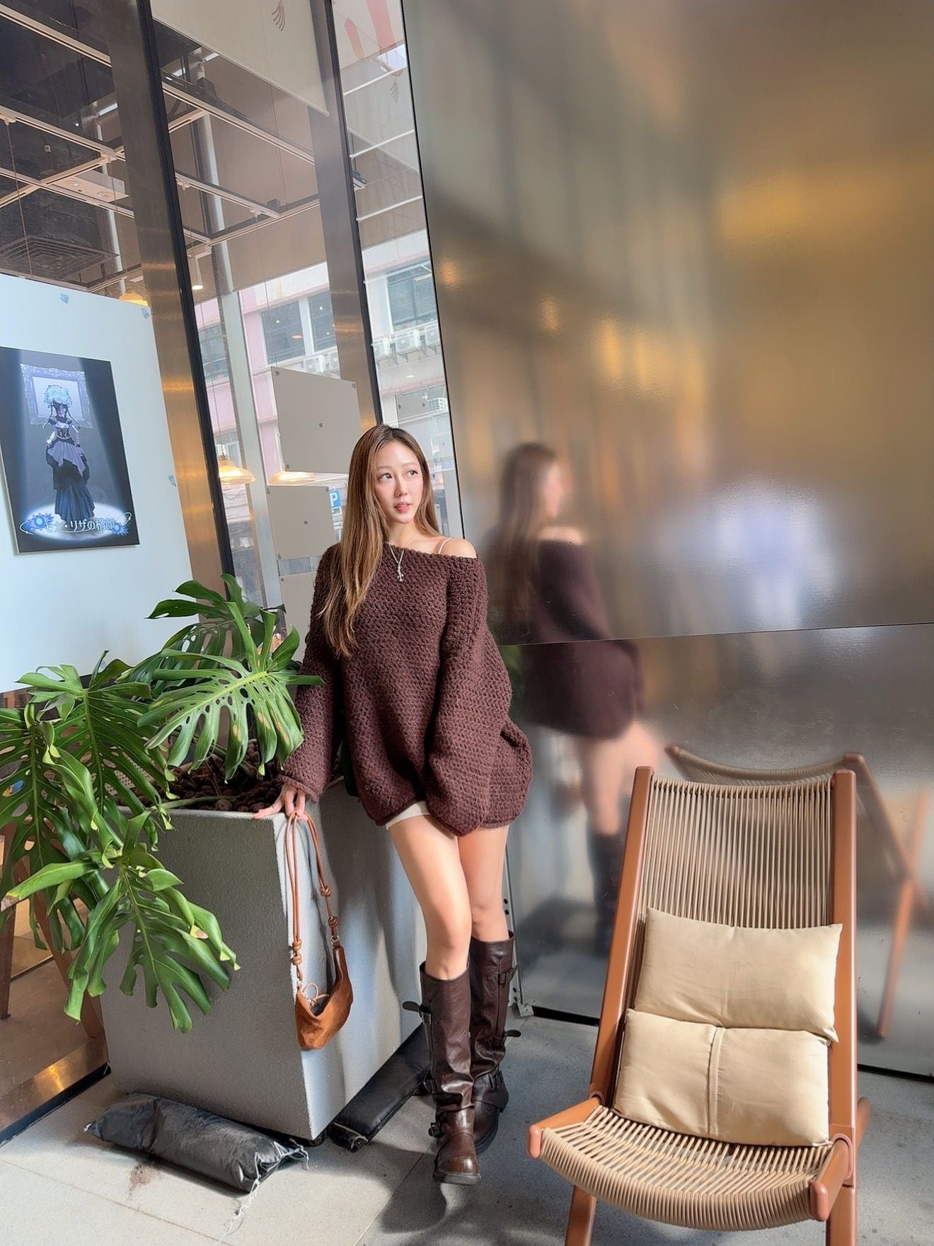 CU 慵懶大針織斜膊冷衫