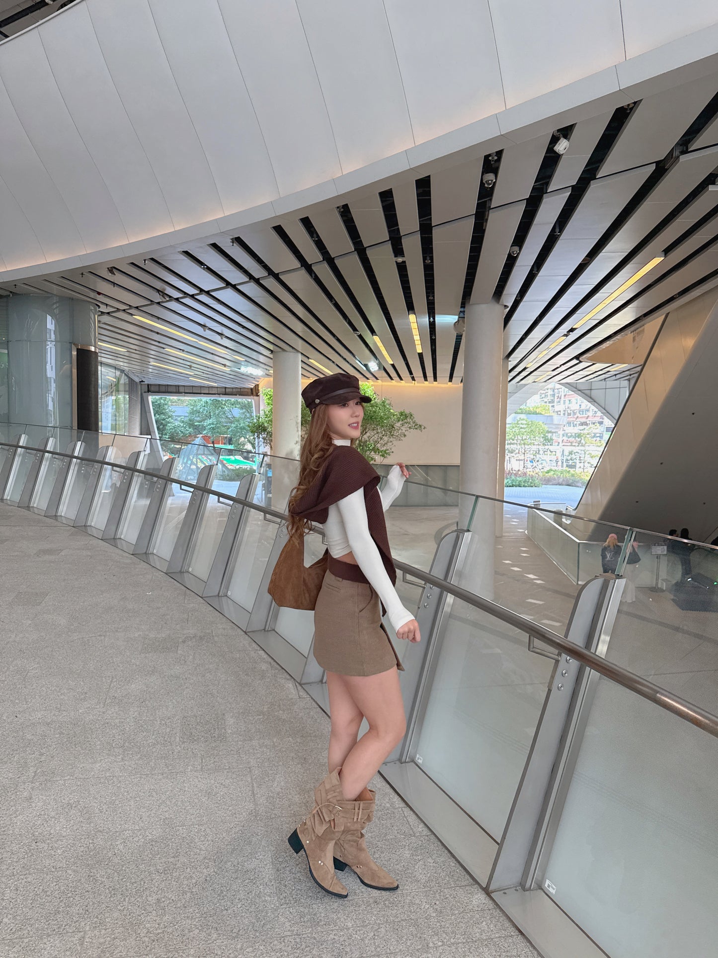 羊毛中長西裝褸套裝（啡/灰）