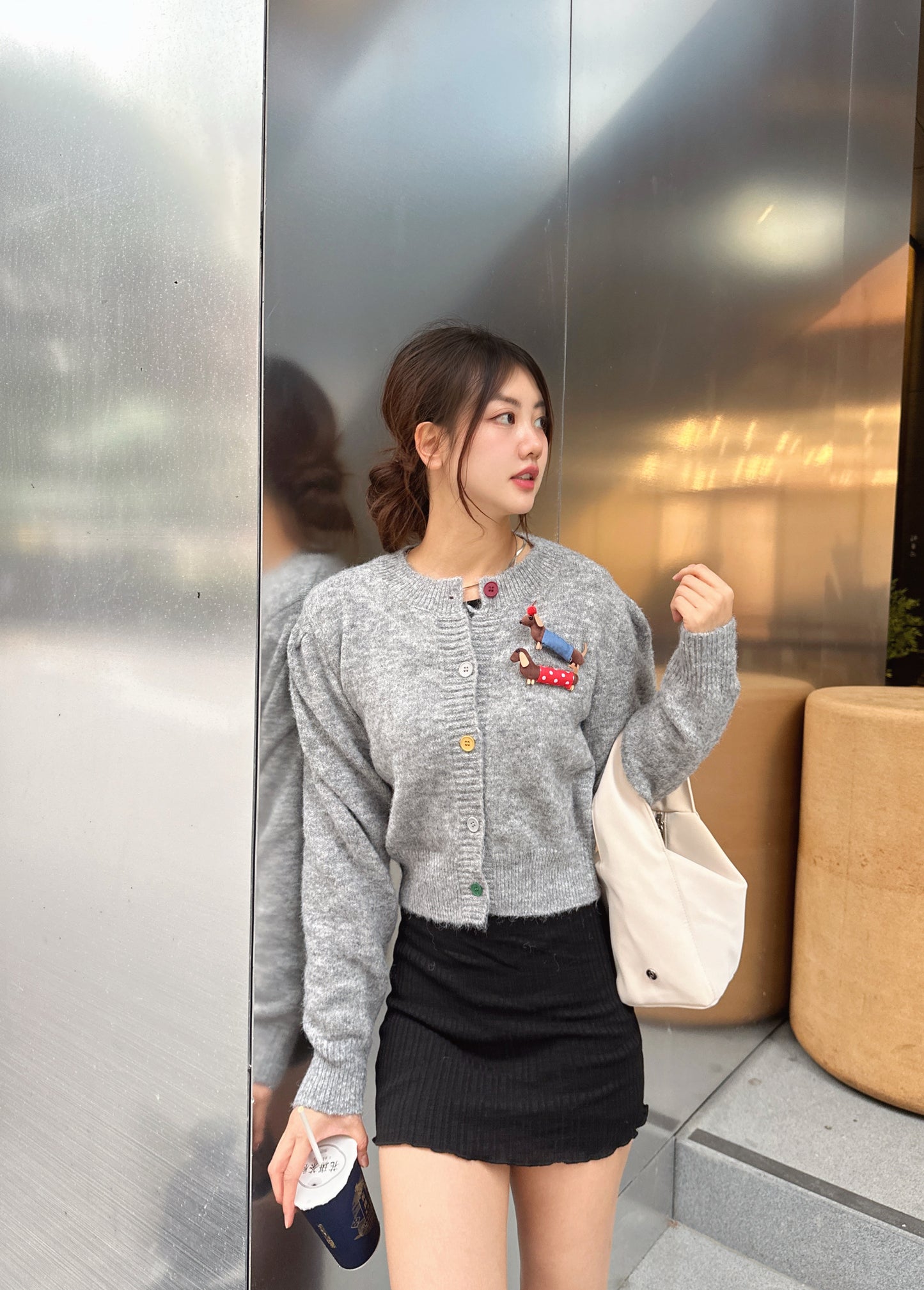 CU- wonder彩色小狗鈕扣cardigan