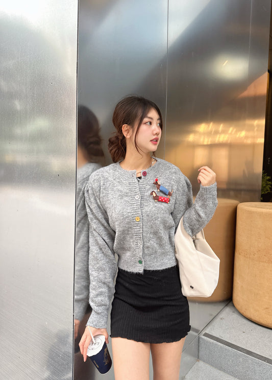 CU- wonder彩色小狗鈕扣cardigan