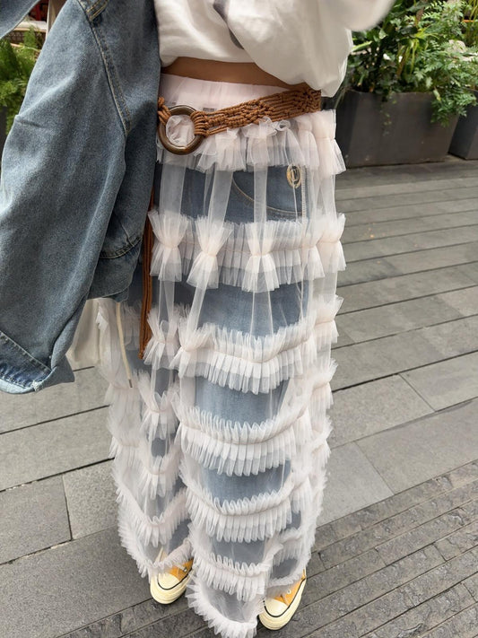 CU-芭蕾透視半身裙(粉/白）