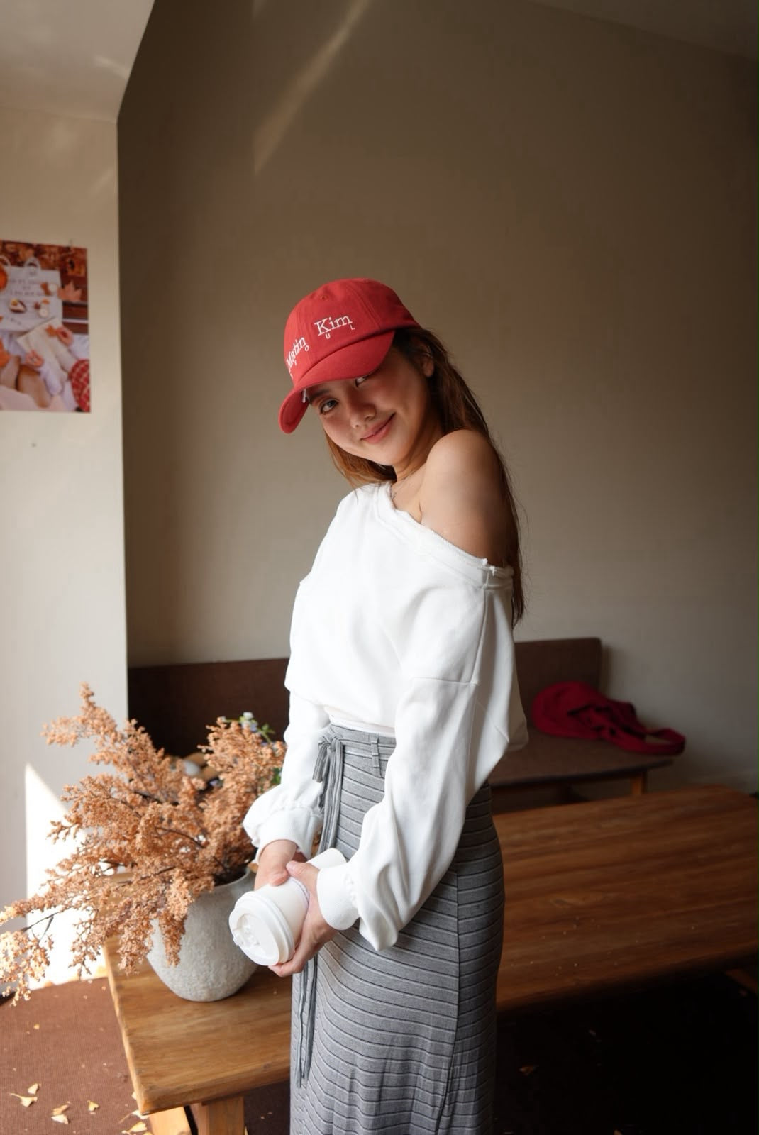 【Off-Shoulder Chic】極簡落肩收腰層次感長袖衛衣