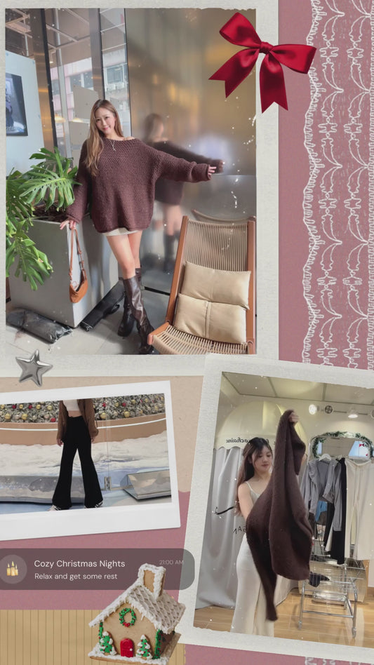 CU 慵懶大針織斜膊冷衫