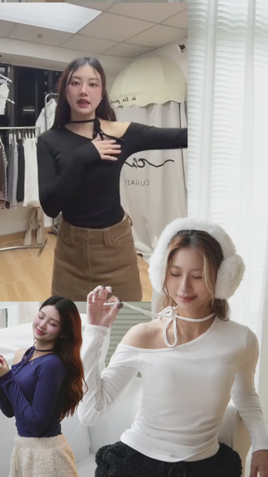 冬日加絨斜膊ribbon Bra Top